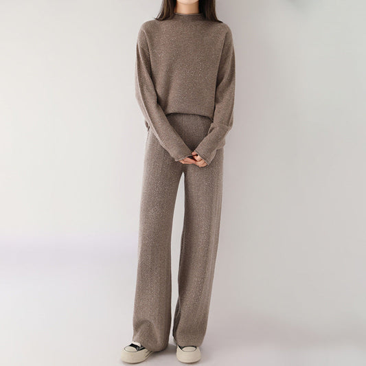 Isabella Relaxed Fit Sweater And Wide-Leg Trousers Two-Piece Set | Flecked Casual Set
