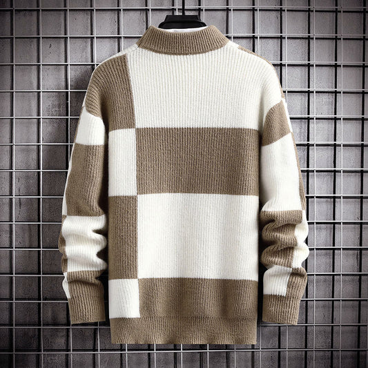 Oliver Check Hip-Length Sweater | Ribbed Knit Sweater