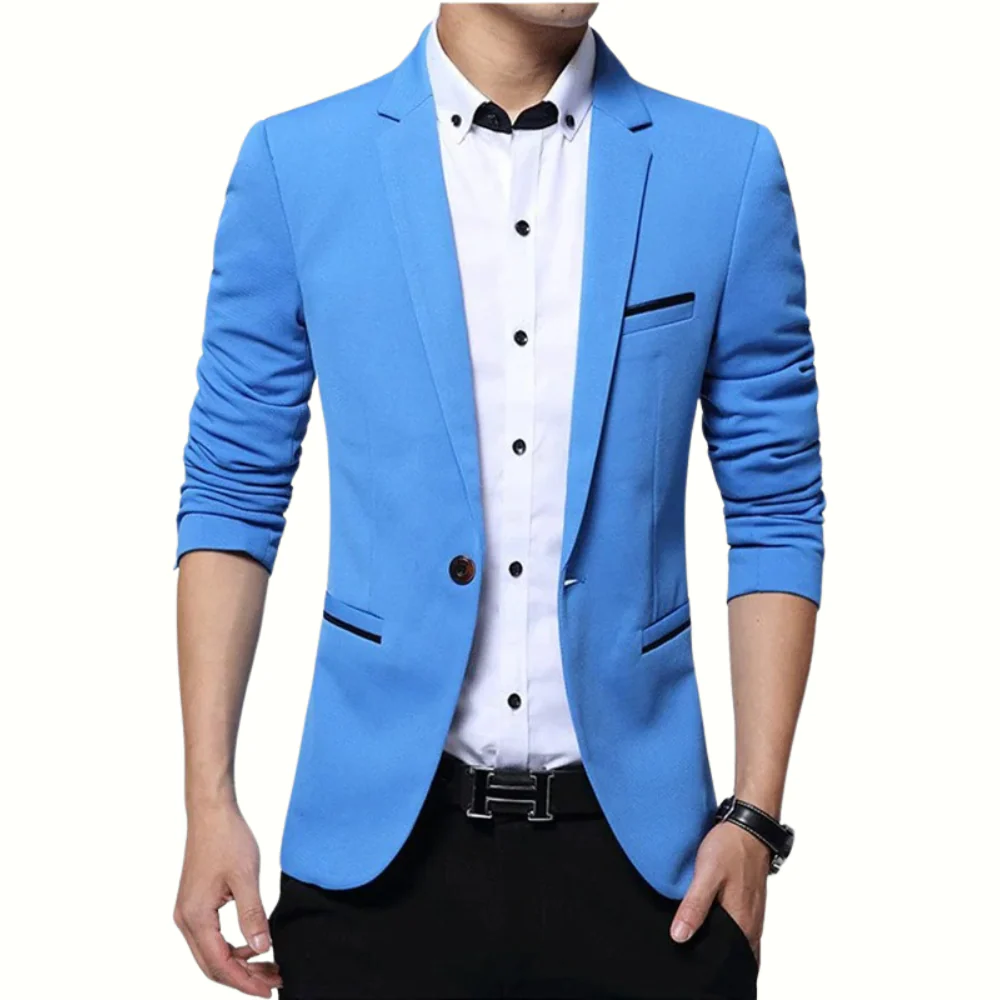 Men’s Blazer – Slim Fit – Single Breasted – Notched Lapel – Contrast Piping – 3/4 Sleeve