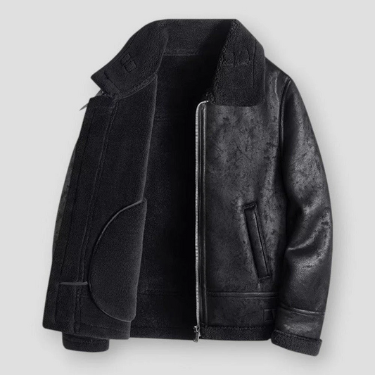 Men’s Bomber Jacket – Relaxed Fit – Shearling Lined – Smooth Finish – Hip Length – Zip Front