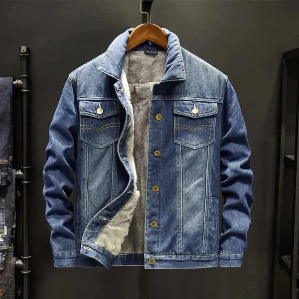 Men’s Denim Trucker Jacket – Relaxed Fit – Sherpa Lining – Button Front – Chest Pockets