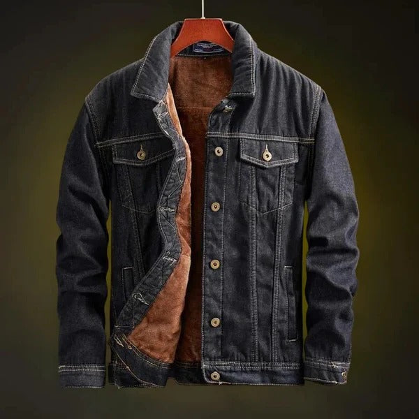 Men’s Denim Trucker Jacket – Relaxed Fit – Sherpa Lining – Button Front – Chest Pockets