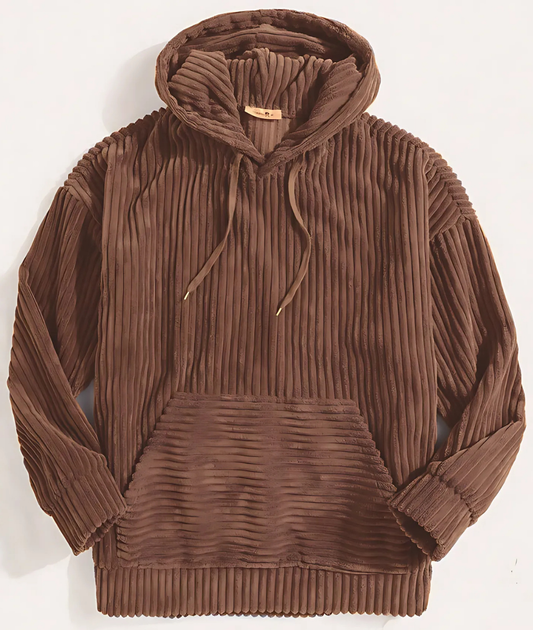 Men’s Hoodie – Corduroy Textured – Oversized Relaxed Fit – Kangaroo Pocket – Ribbed Trim