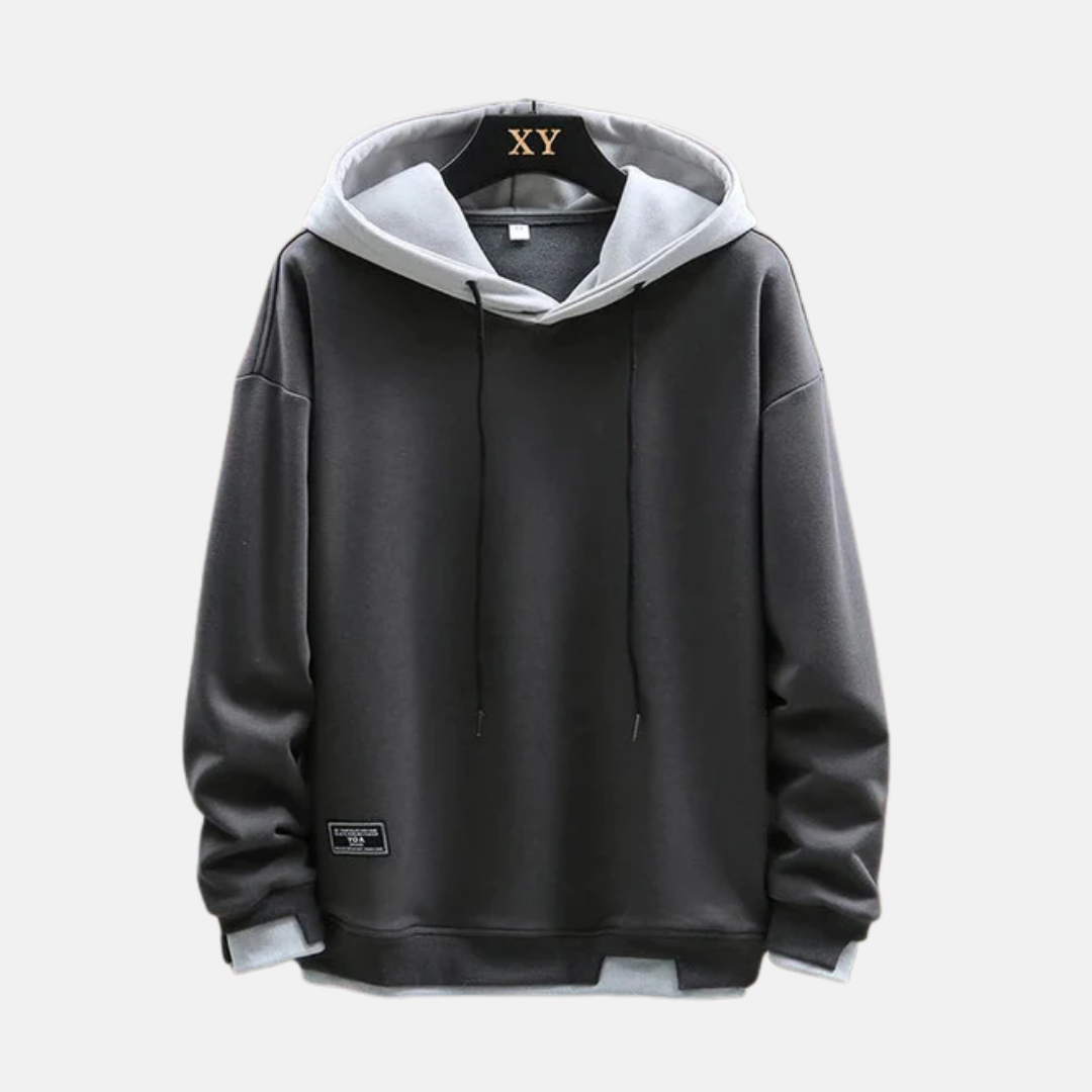 Men’s Hoodie – Relaxed Fit – Cotton Blend – Layered Hood – Ribbed Cuffs and Hem