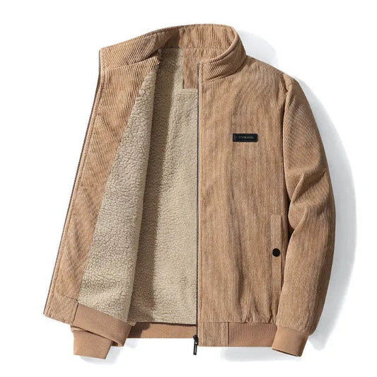 Men’s Jacket – Corduroy – Fleece Lined – Casual Fit – Zip Front – Standing Collar