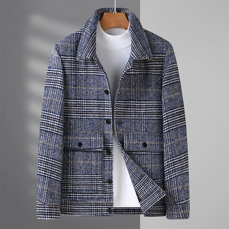 Men’s Jacket – Wool Blend – Regular Fit – Micro-Check – Button Front – Flap Pockets