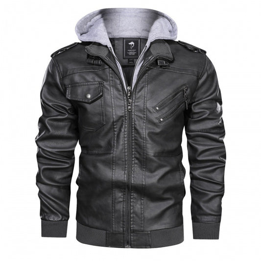 Men's Jacket - Zip Front Hooded - Multi Pocket - Ribbed Cuffs - Buckle Collar