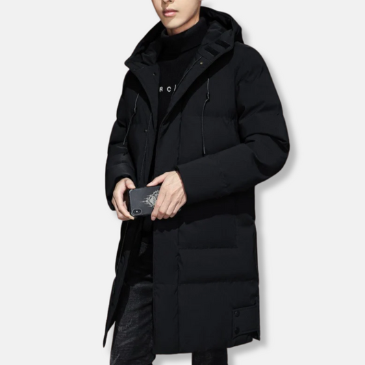 Men’s Long Coat – Quilted Insulating Fabric – Hooded – Ribbed Cuffs – Regular Fit