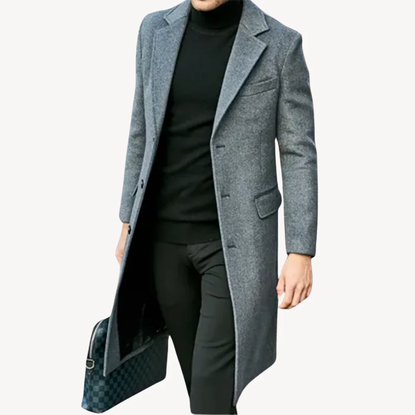 Men’s Overcoat – Wool Blend – Tailored Fit – Full Length – Classic Lapels – Formal Style