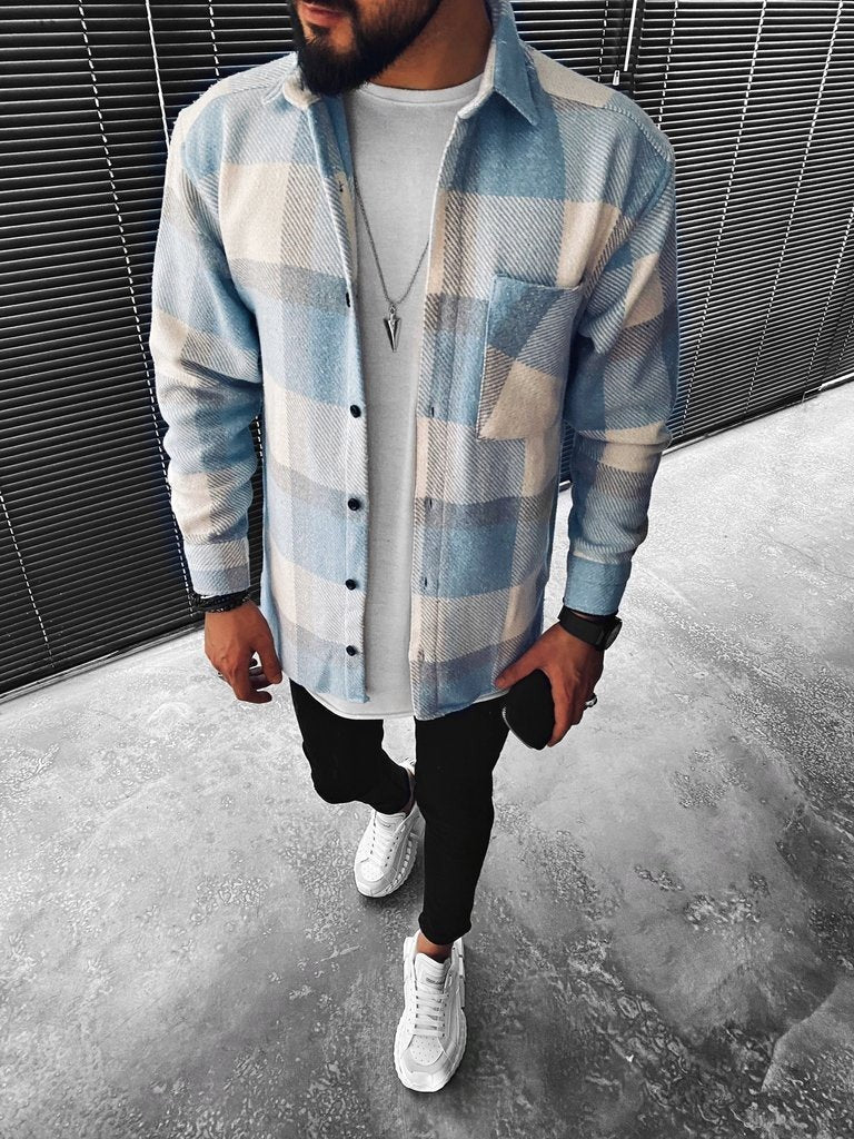 Men’s Overshirt – Relaxed Fit – Woven Texture – Button Front – Chest Pocket