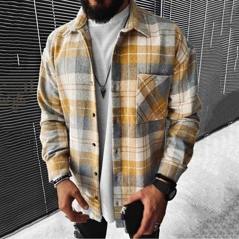 Men’s Overshirt – Relaxed Fit – Woven Texture – Button Front – Chest Pocket