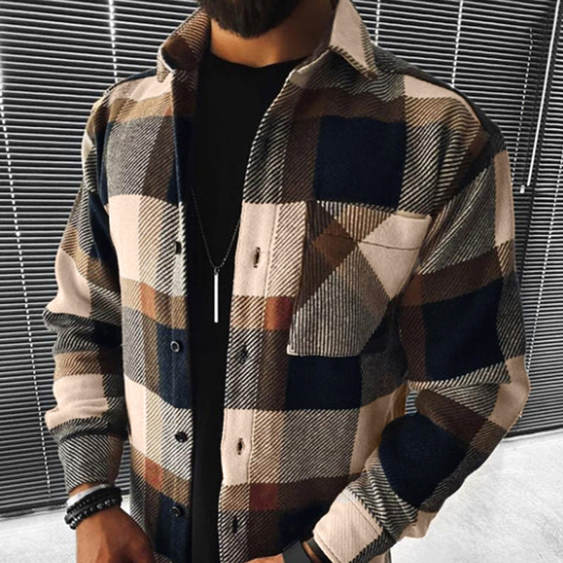 Men’s Overshirt – Relaxed Fit – Woven Texture – Button Front – Chest Pocket