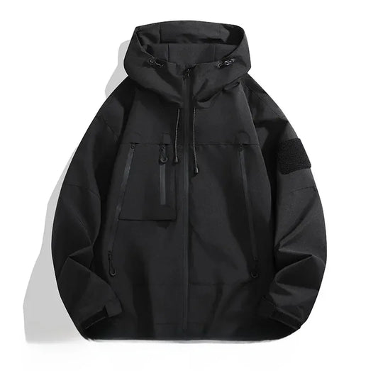 Men’s Oversized Jacket – Windproof – Hooded – Zip Pockets – Adjustable Cuffs
