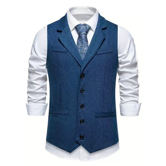 Men’s Vest – Slim Fit – Woven Fabric – Geometric Pattern – V-Neck – Five-Button