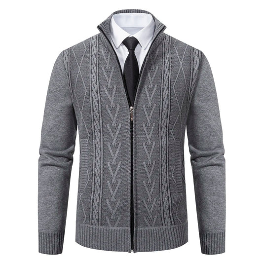 Men’s Zip-Up Vest – Slim Fit – Knitted Pattern – High Collar – Soft Wool Blend