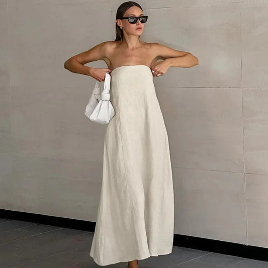 Mia Dress | Strapless Linen Maxi Dress