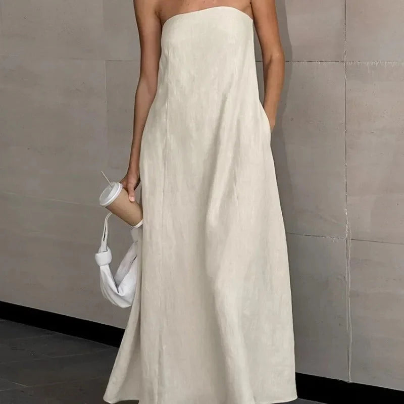 Mia Dress | Strapless Linen Maxi Dress