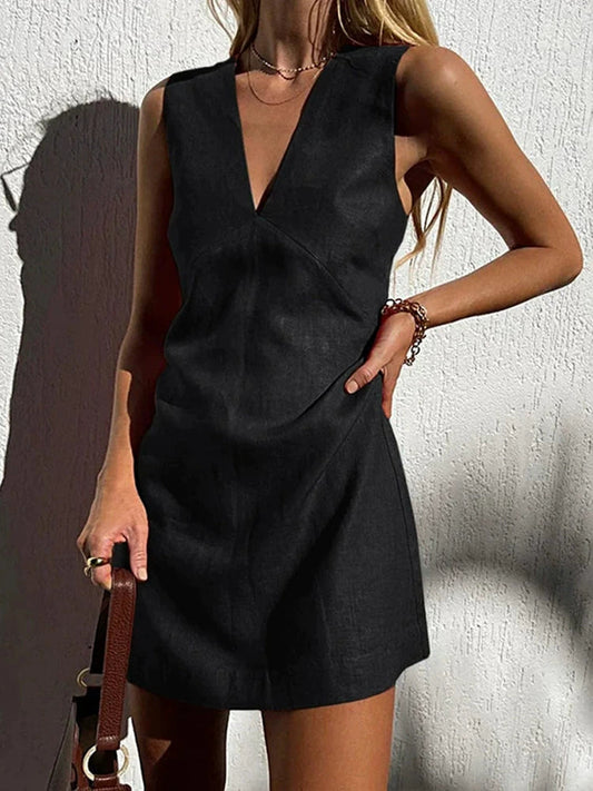 Michaela Dress | Elegant Sleeveless V-Neck Mini Dress