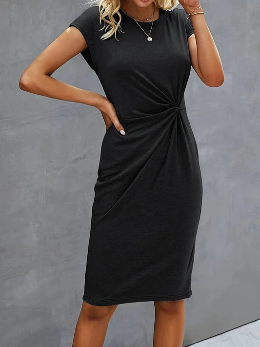 Michelle Black Midi Dress With Twisted Front