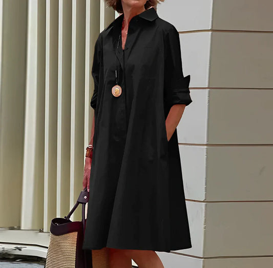 Misty Dress| Solid Color Long Sleeve Button-Down Polo Dress