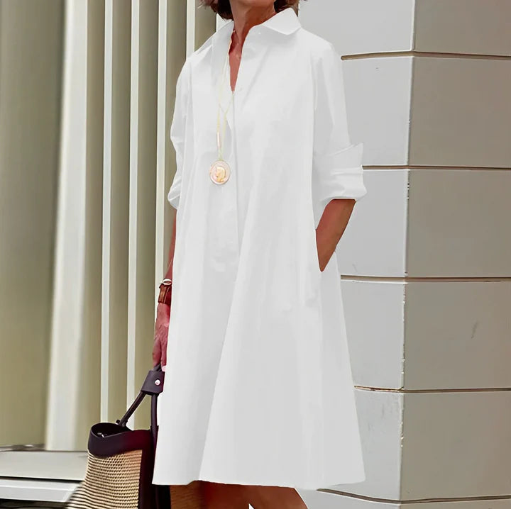 Misty Dress| Solid Color Long Sleeve Button-Down Polo Dress