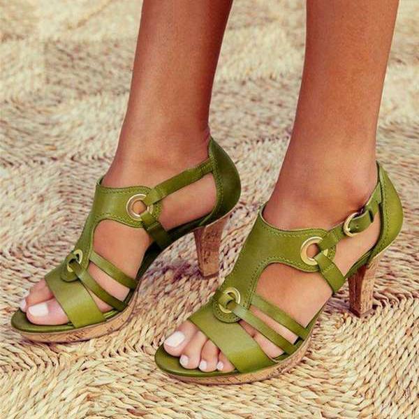 Monika Sandals | Open-Toe Adjustable Buckle Medium Heel Sandals