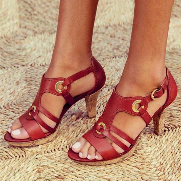 Monika Sandals | Open-Toe Adjustable Buckle Medium Heel Sandals