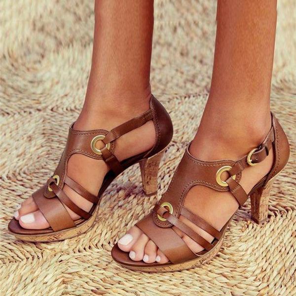 Monika Sandals | Open-Toe Adjustable Buckle Medium Heel Sandals