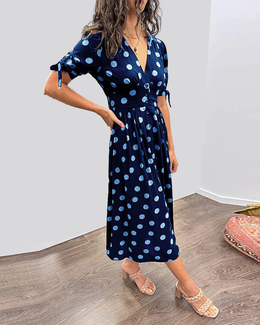 Myla Dress | A-Line Fit Polka Dots Midi Dress