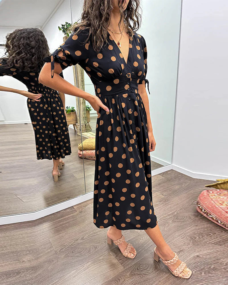 Myla Dress | A-Line Fit Polka Dots Midi Dress