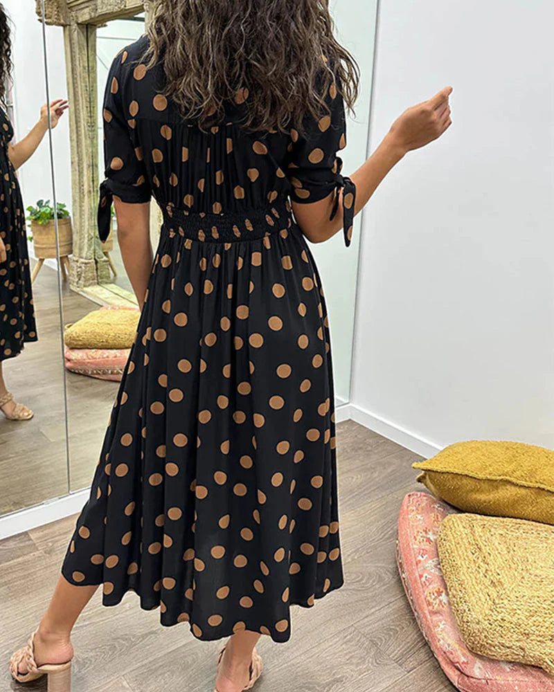 Myla Dress | A-Line Fit Polka Dots Midi Dress