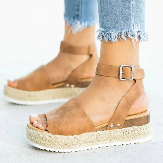 Mylene Sandals | Espadrille Sole Adjustable Ankle Strap Platform Sandals