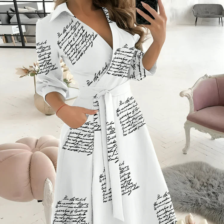 Naleya Dress | V-Neck Self-Tie Waist 3/4 Sleeve Wrap Dress