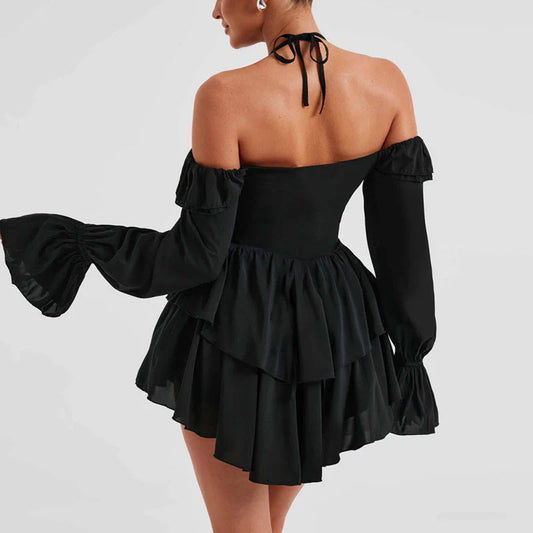 Nariyah Romper | Deep V Ruffle Front Off Shoulder Long Sleeve Romper