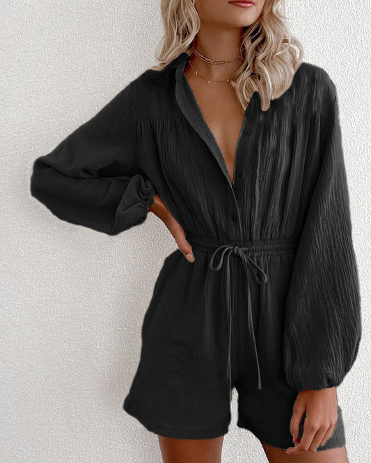 Nayomi Romper | Long Sleeves Button Down Romper