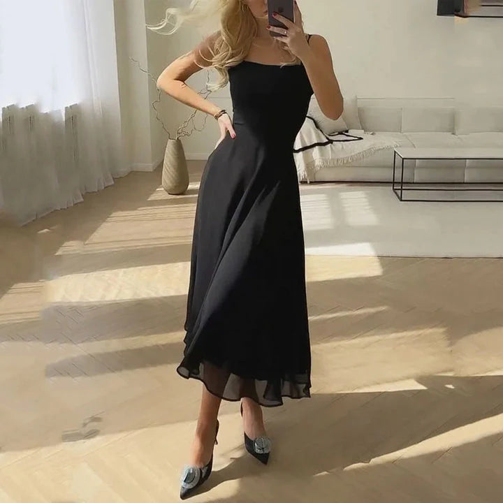Nisha Dress | Sleeveless Strap Solid Color Midi Dress