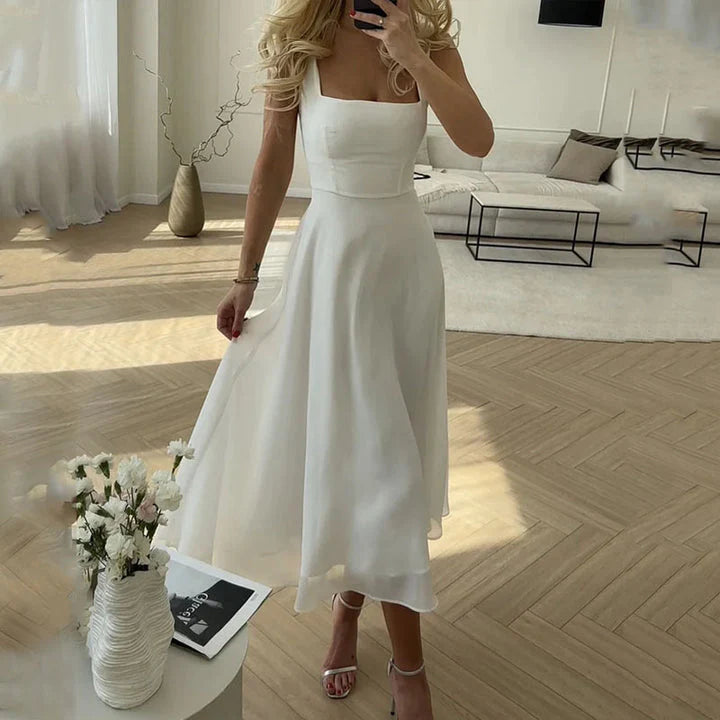 Nisha Dress | Sleeveless Strap Solid Color Midi Dress