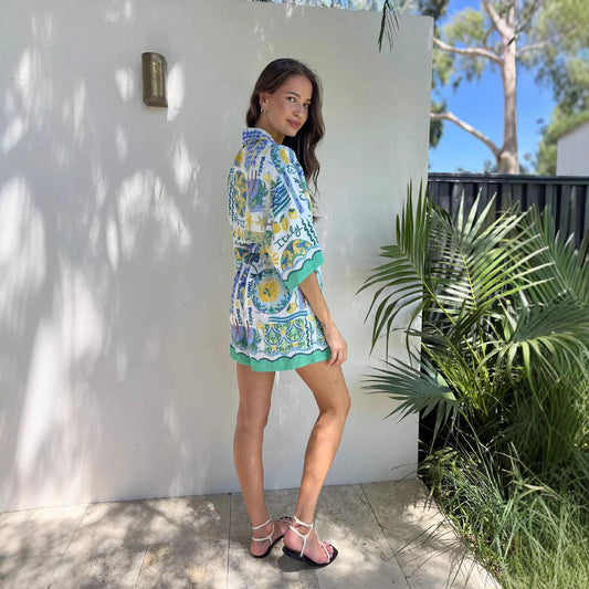 Noa Romper | Tropical Print Waist Tie Relaxed Fit Romper