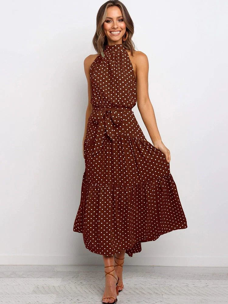 Noreen Dress | Women's Polka Dot Halter Midi Dress