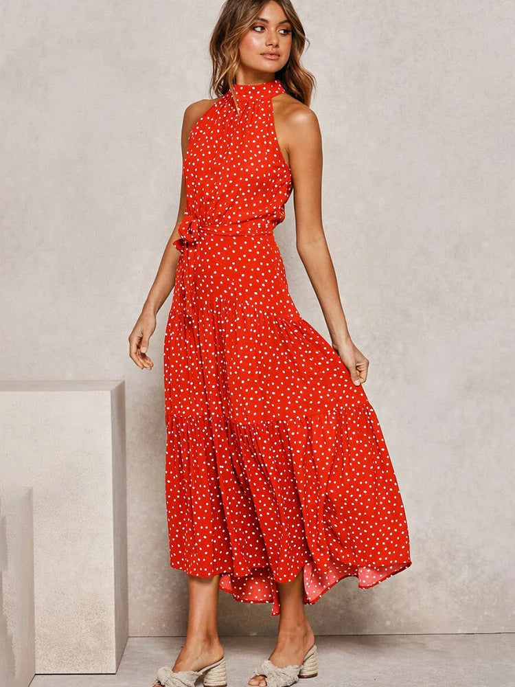 Noreen Dress | Women's Polka Dot Halter Midi Dress