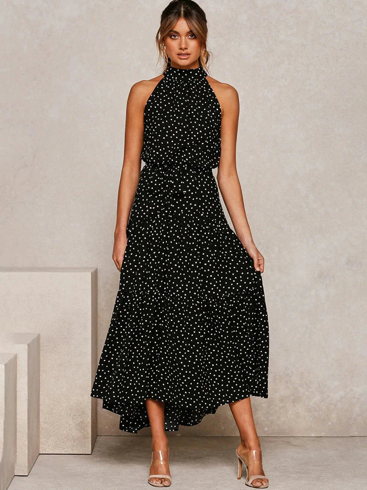 Noreen Dress | Women's Polka Dot Halter Midi Dress