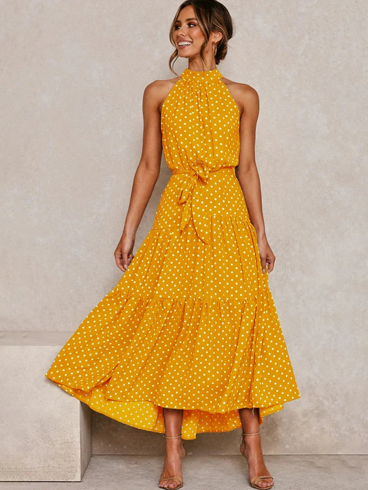 Noreen Dress | Women's Polka Dot Halter Midi Dress