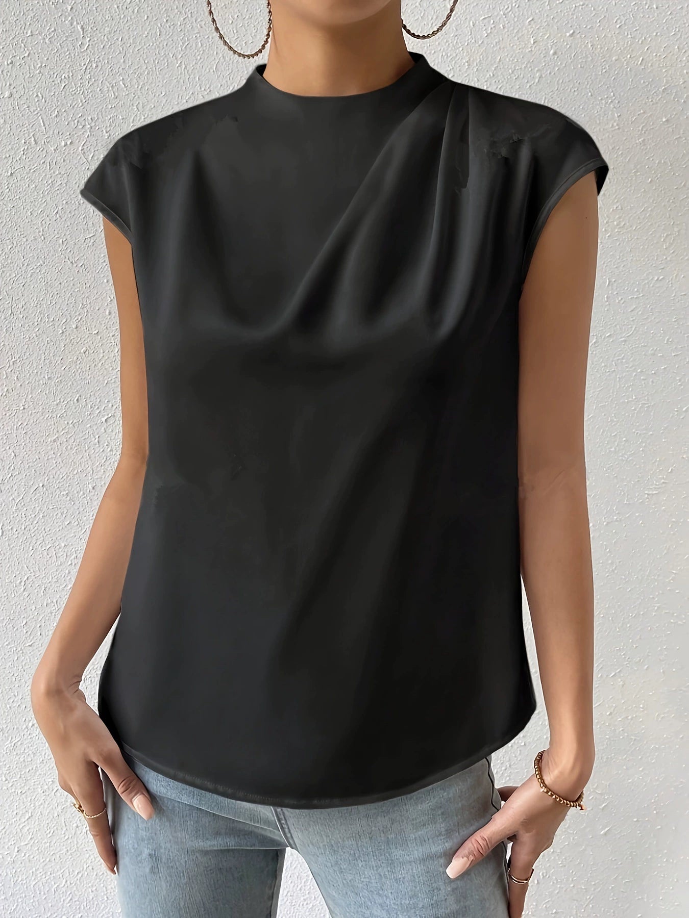 Fia Top | Sleeveless Draped High Neck Top