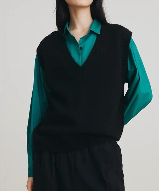 Freya Soft V-Neck Sweater Vest | Sleeveless Relaxed Fit Layering Vest