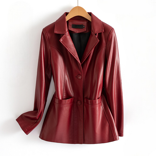 Isabella Fitted Leather Jacket | Collared Hip-Length Jacket