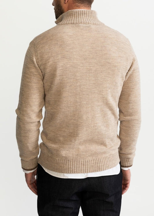Oliver Cardigan | Long Beige Full-Zip Knitted Cardigan
