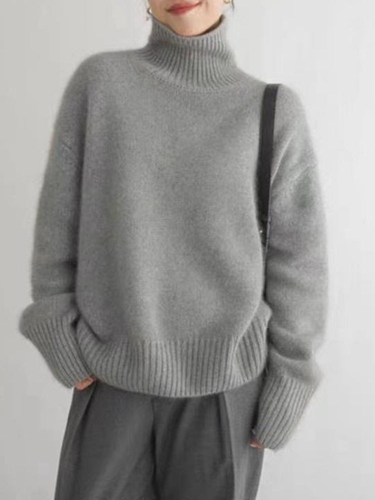 Isla Ribbed Relaxed Fit Turtleneck Sweater | Solid Long Sleeve Sweater