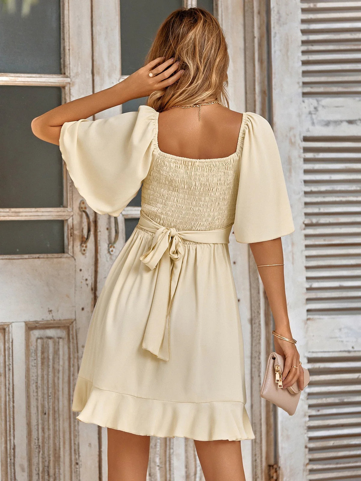 Ollie Dress | Ruffled Hem Mini Dress with Flowy Sleeves