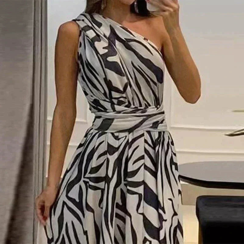 Olympe Dress | One-Shoulder Printed Chiffon Maxi Dress