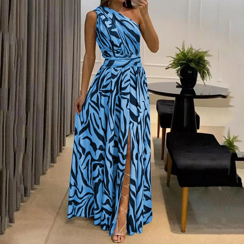 Olympe Dress | One-Shoulder Printed Chiffon Maxi Dress